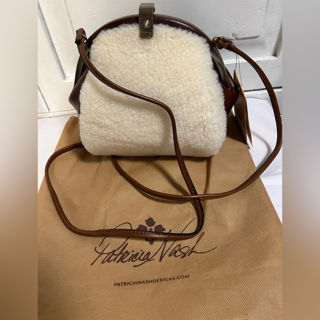 Nwt Patricia Nash Portafina Frame Crossbody , Leather , Sherpa , Lambs Fur
